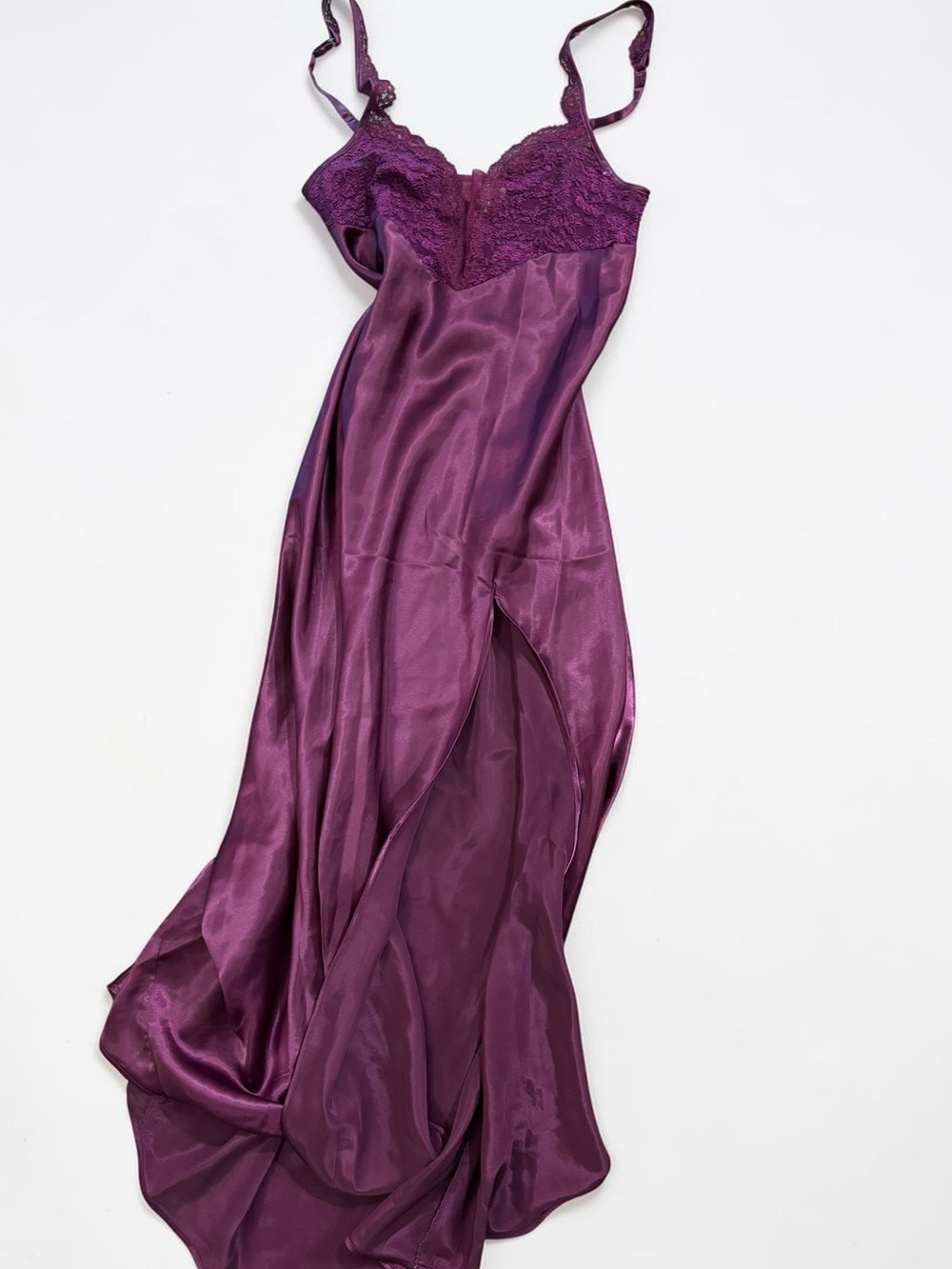 90s Vintage Victoria’s Secret Gold Label Plum Satin Lace Maxi Slip Dress S